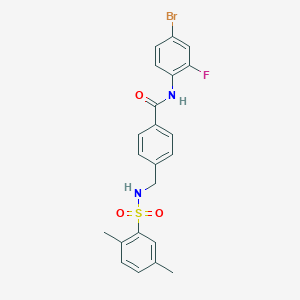 molecular formula C22H20BrFN2O3S B492795 N-(4-BROMO-2-FLUOROPHENYL)-4-[(2,5-DIMETHYLBENZENESULFONAMIDO)METHYL]BENZAMIDE CAS No. 690245-68-2