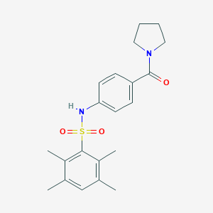 2,3,5,6-tetramethyl-N-(4-(pyrrolidine-1-carbonyl)phenyl)benzenesulfonamide