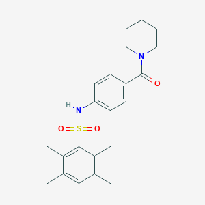 2,3,5,6-tetramethyl-N-(4-(piperidine-1-carbonyl)phenyl)benzenesulfonamide