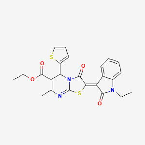 molecular formula C24H21N3O4S2 B4928644 Ethyl 2-(1-ethyl-2-oxobenzo[d]azolin-3-ylidene)-7-methyl-3-oxo-5-(2-thienyl)-4,5-dihydro-1,3-thiazolidino[3,2-a]pyrimidine-6-carboxylate 
