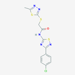 molecular formula C13H10ClN5OS3 B492910 N-[3-(4-chlorophenyl)-1,2,4-thiadiazol-5-yl]-2-[(5-methyl-1,3,4-thiadiazol-2-yl)sulfanyl]acetamide 
