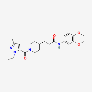 molecular formula C23H30N4O4 B4929124 N-(2,3-dihydro-1,4-benzodioxin-6-yl)-3-{1-[(1-ethyl-3-methyl-1H-pyrazol-5-yl)carbonyl]-4-piperidinyl}propanamide 