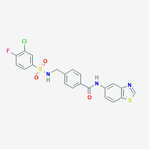 molecular formula C21H15ClFN3O3S2 B492915 N-(1,3-benzothiazol-5-yl)-4-({[(3-chloro-4-fluorophenyl)sulfonyl]amino}methyl)benzamide CAS No. 690647-35-9