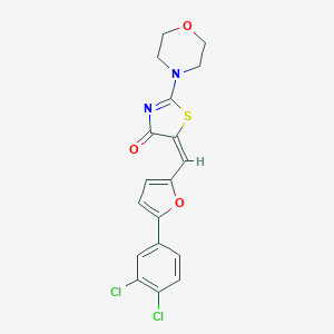 molecular formula C18H14Cl2N2O3S B492931 (5E)-5-{[5-(3,4-dichlorophenyl)furan-2-yl]methylidene}-2-(morpholin-4-yl)-1,3-thiazol-4(5H)-one CAS No. 573970-89-5