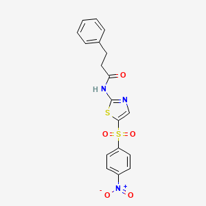 molecular formula C18H15N3O5S2 B4929317 N-[5-(4-NITROBENZENESULFONYL)-1,3-THIAZOL-2-YL]-3-PHENYLPROPANAMIDE 