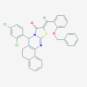 molecular formula C34H24Cl2N2O2S B492933 (10Z)-10-[2-(benzyloxy)benzylidene]-7-(2,4-dichlorophenyl)-5,7-dihydro-6H-benzo[h][1,3]thiazolo[2,3-b]quinazolin-9(10H)-one 