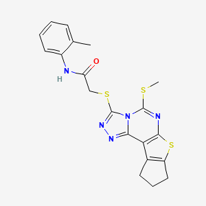 molecular formula C20H19N5OS3 B4929592 N-(2-methylphenyl)-2-[(7-methylsulfanyl-10-thia-3,4,6,8-tetrazatetracyclo[7.6.0.02,6.011,15]pentadeca-1(9),2,4,7,11(15)-pentaen-5-yl)sulfanyl]acetamide 
