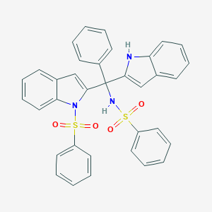 molecular formula C35H27N3O4S2 B493024 N-{1H-indol-2-yl(phenyl)[1-(phenylsulfonyl)-1H-indol-2-yl]methyl}benzenesulfonamide 
