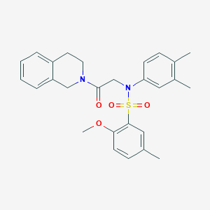 molecular formula C27H30N2O4S B4930278 N-[2-(3,4-dihydro-1H-isoquinolin-2-yl)-2-oxoethyl]-N-(3,4-dimethylphenyl)-2-methoxy-5-methylbenzenesulfonamide 