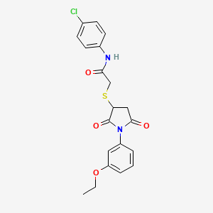 molecular formula C20H19ClN2O4S B4930943 N-(4-chlorophenyl)-2-{[1-(3-ethoxyphenyl)-2,5-dioxopyrrolidin-3-yl]sulfanyl}acetamide 