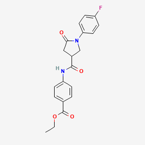 molecular formula C20H19FN2O4 B4931554 Ethyl 4-({[1-(4-fluorophenyl)-5-oxopyrrolidin-3-yl]carbonyl}amino)benzoate 
