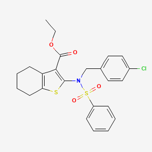 molecular formula C24H24ClNO4S2 B4931763 Ethyl 2-[benzenesulfonyl-[(4-chlorophenyl)methyl]amino]-4,5,6,7-tetrahydro-1-benzothiophene-3-carboxylate 