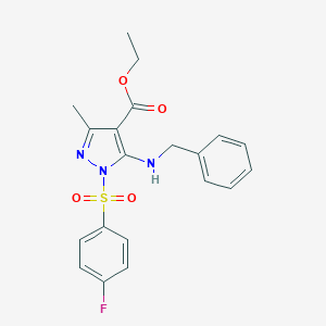 molecular formula C20H20FN3O4S B493210 ethyl 5-(benzylamino)-1-[(4-fluorophenyl)sulfonyl]-3-methyl-1H-pyrazole-4-carboxylate 