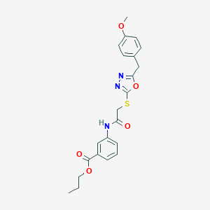 molecular formula C22H23N3O5S B493432 Propyl 3-[({[5-(4-methoxybenzyl)-1,3,4-oxadiazol-2-yl]sulfanyl}acetyl)amino]benzoate 