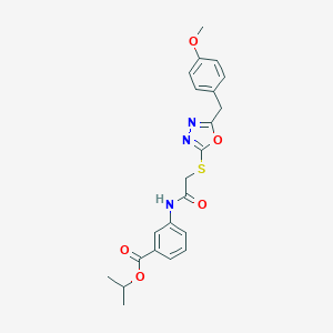 molecular formula C22H23N3O5S B493433 Propan-2-yl 3-[({[5-(4-methoxybenzyl)-1,3,4-oxadiazol-2-yl]sulfanyl}acetyl)amino]benzoate 