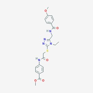 molecular formula C23H25N5O5S B493436 methyl 4-[({[4-ethyl-5-({[(4-methoxyphenyl)carbonyl]amino}methyl)-4H-1,2,4-triazol-3-yl]sulfanyl}acetyl)amino]benzoate 