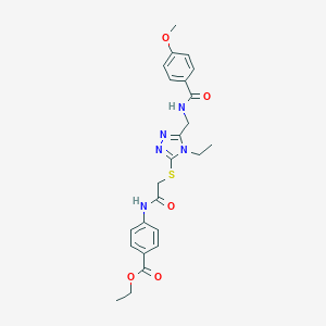 molecular formula C24H27N5O5S B493438 ETHYL 4-{2-[(4-ETHYL-5-{[(4-METHOXYPHENYL)FORMAMIDO]METHYL}-4H-1,2,4-TRIAZOL-3-YL)SULFANYL]ACETAMIDO}BENZOATE 