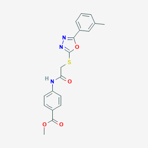 molecular formula C19H17N3O4S B493440 Methyl 4-[({[5-(3-methylphenyl)-1,3,4-oxadiazol-2-yl]sulfanyl}acetyl)amino]benzoate 