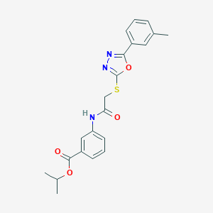 molecular formula C21H21N3O4S B493441 Propan-2-yl 3-[({[5-(3-methylphenyl)-1,3,4-oxadiazol-2-yl]sulfanyl}acetyl)amino]benzoate 