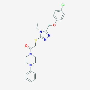 molecular formula C23H26ClN5O2S B493444 2-({5-[(4-chlorophenoxy)methyl]-4-ethyl-4H-1,2,4-triazol-3-yl}sulfanyl)-1-(4-phenylpiperazin-1-yl)ethanone 