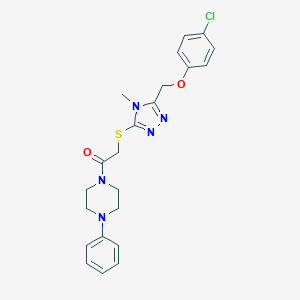 molecular formula C22H24ClN5O2S B493445 2-({5-[(4-chlorophenoxy)methyl]-4-methyl-4H-1,2,4-triazol-3-yl}sulfanyl)-1-(4-phenylpiperazin-1-yl)ethanone 