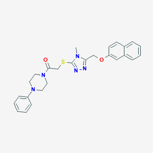 molecular formula C26H27N5O2S B493448 2-({4-methyl-5-[(naphthalen-2-yloxy)methyl]-4H-1,2,4-triazol-3-yl}sulfanyl)-1-(4-phenylpiperazin-1-yl)ethanone 