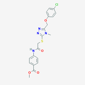 molecular formula C20H19ClN4O4S B493450 methyl 4-{[({5-[(4-chlorophenoxy)methyl]-4-methyl-4H-1,2,4-triazol-3-yl}sulfanyl)acetyl]amino}benzoate 