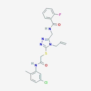 molecular formula C22H21ClFN5O2S B493453 N-{[5-({2-[(5-chloro-2-methylphenyl)amino]-2-oxoethyl}sulfanyl)-4-(prop-2-en-1-yl)-4H-1,2,4-triazol-3-yl]methyl}-2-fluorobenzamide 