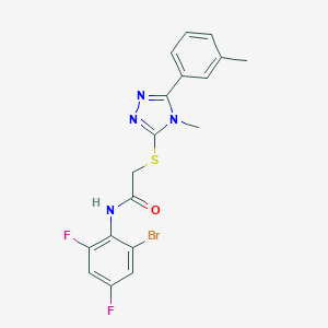 molecular formula C18H15BrF2N4OS B493456 N-(2-bromo-4,6-difluorophenyl)-2-{[4-methyl-5-(3-methylphenyl)-4H-1,2,4-triazol-3-yl]sulfanyl}acetamide 