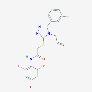 molecular formula C20H17BrF2N4OS B493458 N-(2-bromo-4,6-difluorophenyl)-2-[[5-(3-methylphenyl)-4-prop-2-enyl-1,2,4-triazol-3-yl]sulfanyl]acetamide CAS No. 702648-93-9
