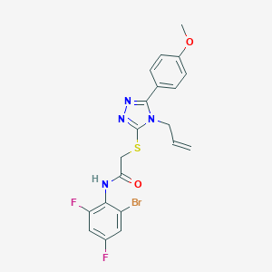 molecular formula C20H17BrF2N4O2S B493459 N-(2-bromo-4,6-difluorophenyl)-2-[[5-(4-methoxyphenyl)-4-prop-2-enyl-1,2,4-triazol-3-yl]sulfanyl]acetamide CAS No. 702646-77-3