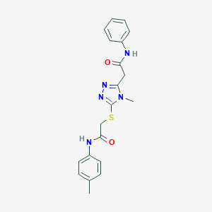molecular formula C20H21N5O2S B493463 2-[4-methyl-5-({2-[(4-methylphenyl)amino]-2-oxoethyl}sulfanyl)-4H-1,2,4-triazol-3-yl]-N-phenylacetamide 