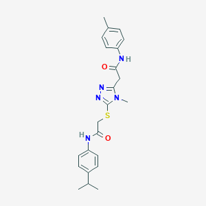 molecular formula C23H27N5O2S B493464 2-[(4-methyl-5-{2-[(4-methylphenyl)amino]-2-oxoethyl}-4H-1,2,4-triazol-3-yl)sulfanyl]-N-[4-(propan-2-yl)phenyl]acetamide 