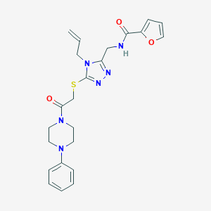 molecular formula C23H26N6O3S B493469 N-{[5-{[2-oxo-2-(4-phenylpiperazin-1-yl)ethyl]sulfanyl}-4-(prop-2-en-1-yl)-4H-1,2,4-triazol-3-yl]methyl}furan-2-carboxamide 