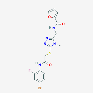 molecular formula C17H15BrFN5O3S B493470 N-{[5-({2-[(4-bromo-2-fluorophenyl)amino]-2-oxoethyl}sulfanyl)-4-methyl-4H-1,2,4-triazol-3-yl]methyl}furan-2-carboxamide 