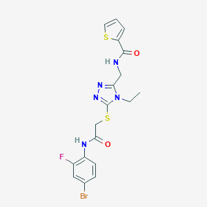 molecular formula C18H17BrFN5O2S2 B493489 N-[(5-{[2-(4-bromo-2-fluoroanilino)-2-oxoethyl]sulfanyl}-4-ethyl-4H-1,2,4-triazol-3-yl)methyl]-2-thiophenecarboxamide 