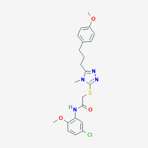 molecular formula C22H25ClN4O3S B493507 N-(5-chloro-2-methoxyphenyl)-2-({5-[3-(4-methoxyphenyl)propyl]-4-methyl-4H-1,2,4-triazol-3-yl}sulfanyl)acetamide 
