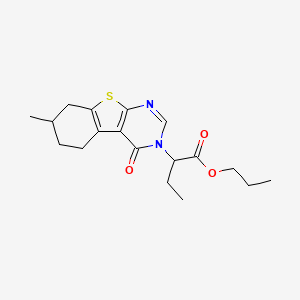 molecular formula C18H24N2O3S B4935117 Propyl 2-(7-methyl-4-oxo-5,6,7,8-tetrahydro-[1]benzothiolo[2,3-d]pyrimidin-3-yl)butanoate 