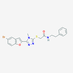 molecular formula C21H19BrN4O2S B493512 2-{[5-(5-bromo-1-benzofuran-2-yl)-4-methyl-4H-1,2,4-triazol-3-yl]sulfanyl}-N-(2-phenylethyl)acetamide 
