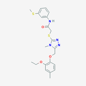 molecular formula C22H26N4O3S2 B493513 2-[[5-[(2-ethoxy-4-methylphenoxy)methyl]-4-methyl-1,2,4-triazol-3-yl]sulfanyl]-N-(3-methylsulfanylphenyl)acetamide CAS No. 5321-67-5