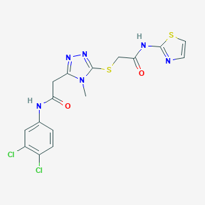 molecular formula C16H14Cl2N6O2S2 B493515 2-[(5-{2-[(3,4-dichlorophenyl)amino]-2-oxoethyl}-4-methyl-4H-1,2,4-triazol-3-yl)sulfanyl]-N-(1,3-thiazol-2-yl)acetamide 