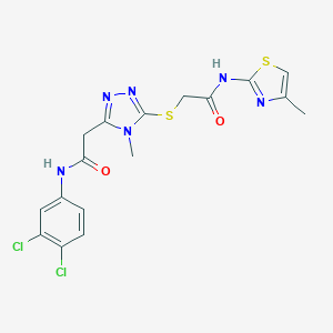 molecular formula C17H16Cl2N6O2S2 B493516 2-[(5-{2-[(3,4-dichlorophenyl)amino]-2-oxoethyl}-4-methyl-4H-1,2,4-triazol-3-yl)sulfanyl]-N-(4-methyl-1,3-thiazol-2-yl)acetamide 