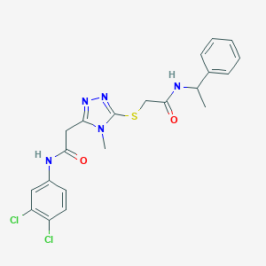 molecular formula C21H21Cl2N5O2S B493520 2-[(5-{2-[(3,4-dichlorophenyl)amino]-2-oxoethyl}-4-methyl-4H-1,2,4-triazol-3-yl)thio]-N-(1-phenylethyl)acetamide 