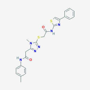 molecular formula C23H22N6O2S2 B493521 2-[(4-methyl-5-{2-[(4-methylphenyl)amino]-2-oxoethyl}-4H-1,2,4-triazol-3-yl)sulfanyl]-N-(4-phenyl-1,3-thiazol-2-yl)acetamide 