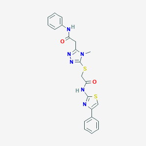 molecular formula C22H20N6O2S2 B493522 2-({4-methyl-5-[2-oxo-2-(phenylamino)ethyl]-4H-1,2,4-triazol-3-yl}sulfanyl)-N-(4-phenyl-1,3-thiazol-2-yl)acetamide 