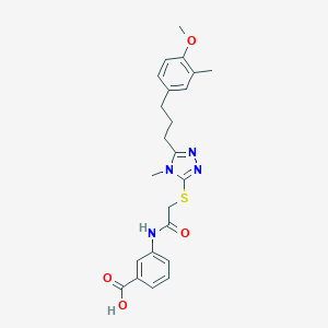 molecular formula C23H26N4O4S B493525 3-{[({5-[3-(4-methoxy-3-methylphenyl)propyl]-4-methyl-4H-1,2,4-triazol-3-yl}sulfanyl)acetyl]amino}benzoic acid 