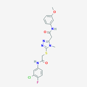 molecular formula C20H19ClFN5O3S B493526 2-[5-({2-[(3-chloro-4-fluorophenyl)amino]-2-oxoethyl}sulfanyl)-4-methyl-4H-1,2,4-triazol-3-yl]-N-(3-methoxyphenyl)acetamide 