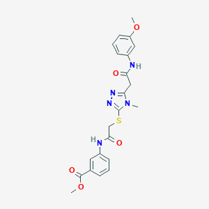 molecular formula C22H23N5O5S B493528 methyl 3-({[(5-{2-[(3-methoxyphenyl)amino]-2-oxoethyl}-4-methyl-4H-1,2,4-triazol-3-yl)sulfanyl]acetyl}amino)benzoate 