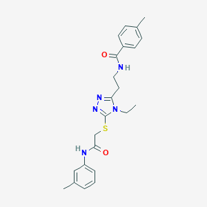 molecular formula C23H27N5O2S B493557 N-[2-(4-ethyl-5-{[2-oxo-2-(3-toluidino)ethyl]sulfanyl}-4H-1,2,4-triazol-3-yl)ethyl]-4-methylbenzamide 