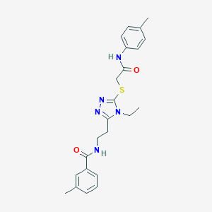 molecular formula C23H27N5O2S B493561 N-[2-(4-ethyl-5-{[2-oxo-2-(4-toluidino)ethyl]sulfanyl}-4H-1,2,4-triazol-3-yl)ethyl]-3-methylbenzamide 